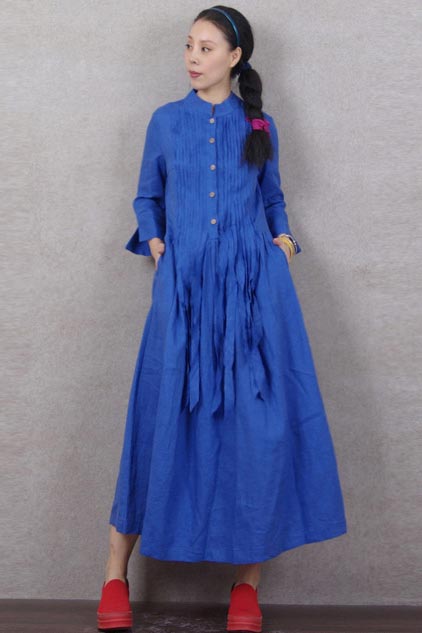 Long linen skirt with loose waist and 9 minute sleeves 190230
