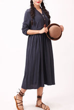 Load image into Gallery viewer, loose fit long sleeve cotton linen dress A006
