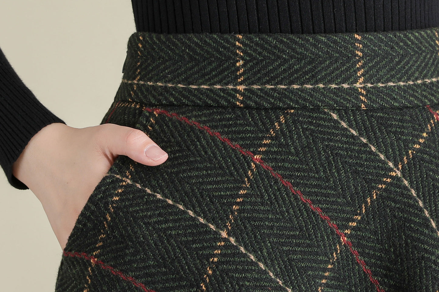 50s Retro High Waist Swing Tartan Wool Maxi Skirt C251301