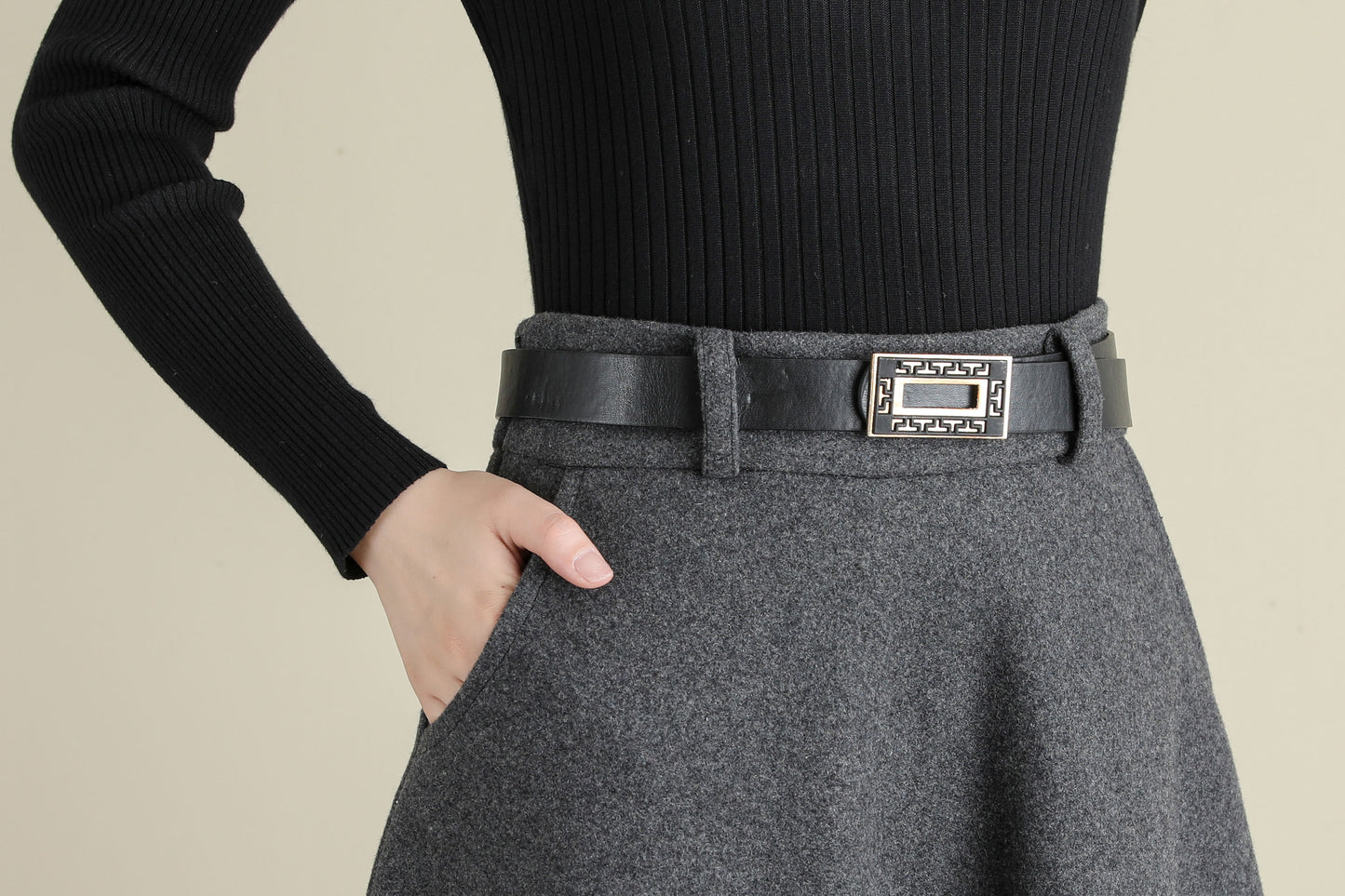 Thick Elastic Waist Maxi Wool Skirt, Swing Skirt, Full Skirt C2515