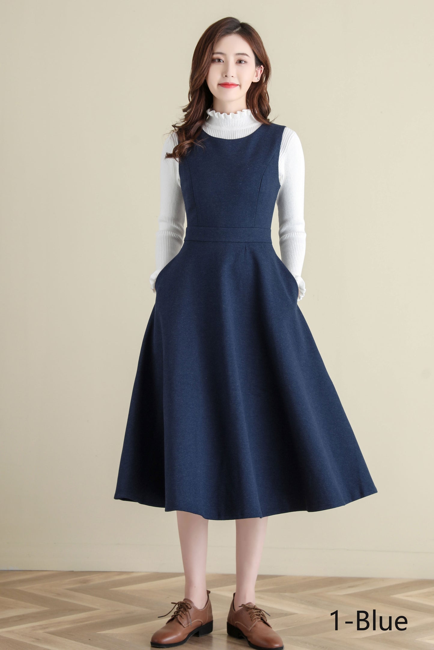 Sleeveless Wool blue Midi Dress C2517