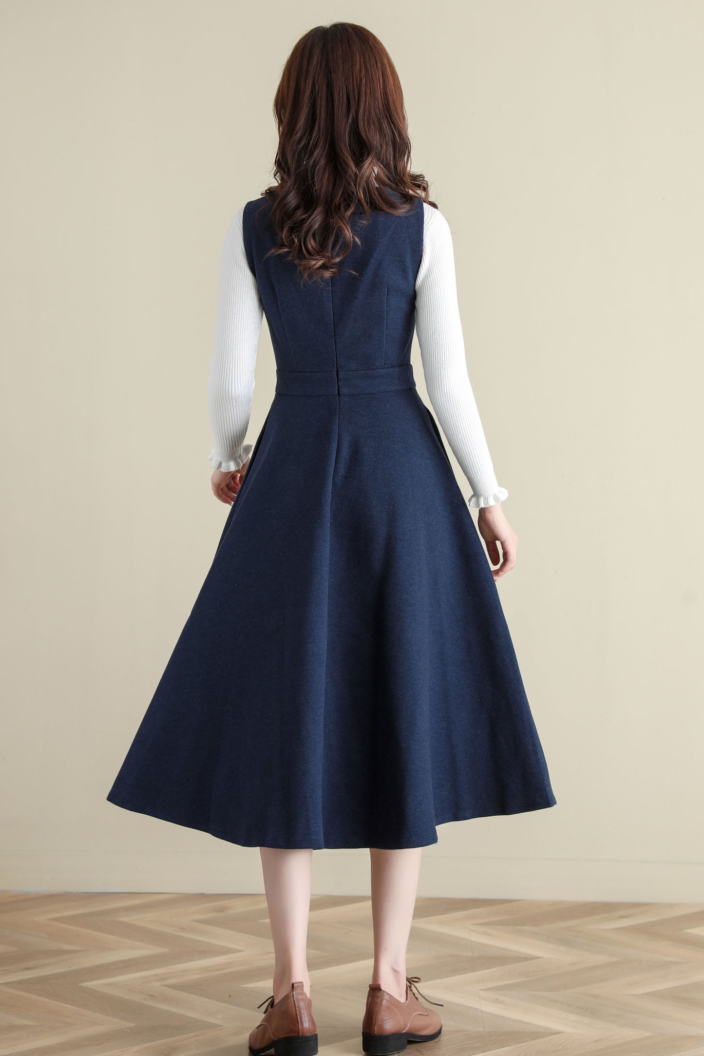 Sleeveless Wool blue Midi Dress C2517