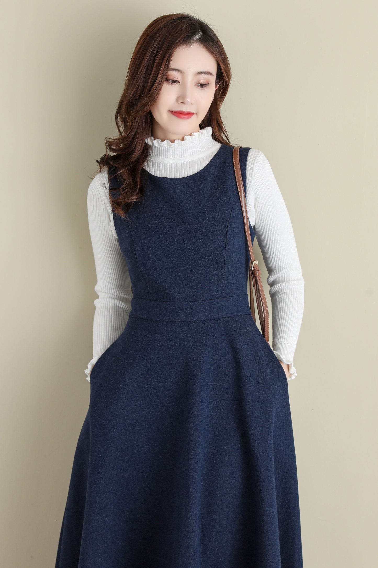 Sleeveless Wool blue Midi Dress C2517