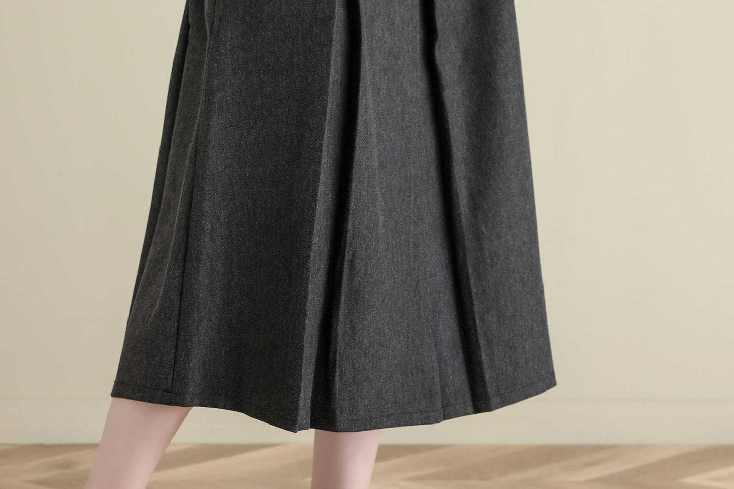 Grey Pleated Midi Wool Skirt Women, A Line Skirt with Pockets, Solid Skirt C251401