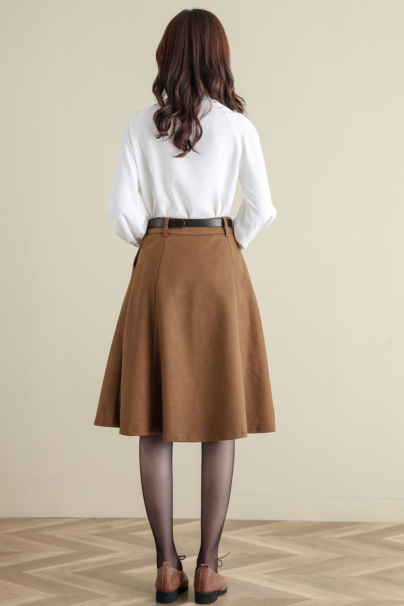 Winter Wool Midi Length High Waist A Line Skirt C2519