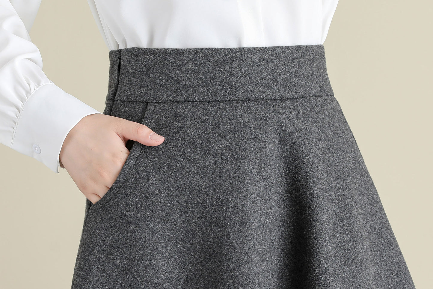 Grey Midi Wool Skirt, A Line Wool Skirt, High Waist wool Skirt C252101