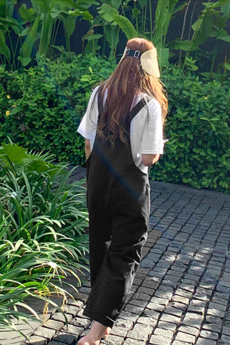 Loose Linen Jumpsuits in Black C2383