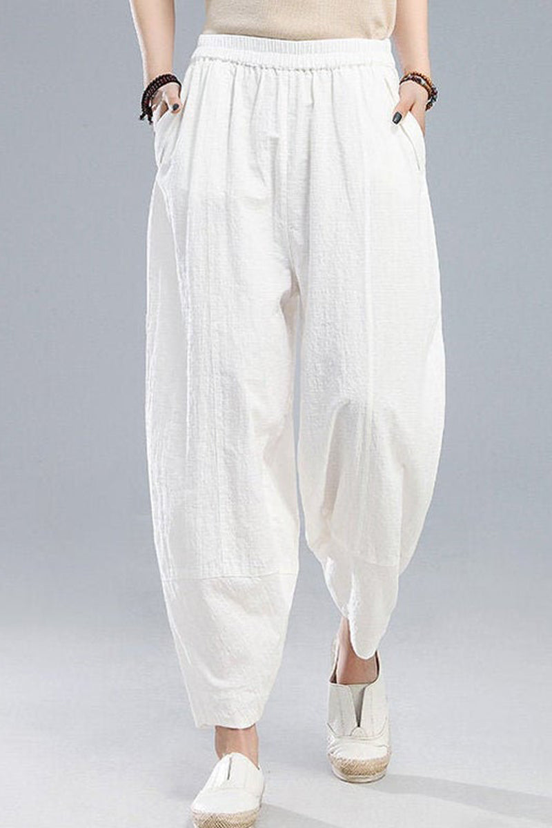 White Casual Leisure Linen Pants C1806