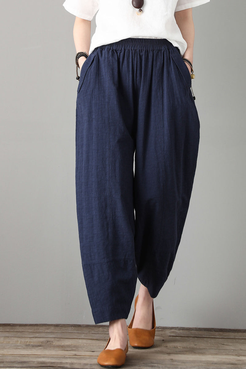 Blue Casual Leisure Linen Pants C180601