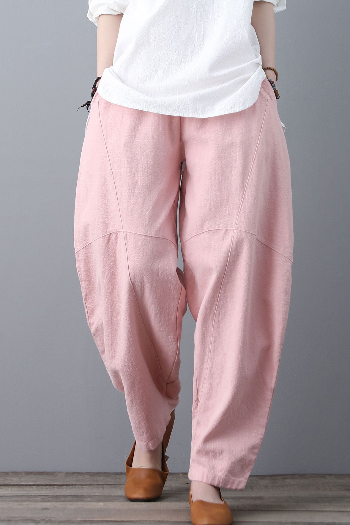 Casual Elastic Waist Linen Pants C1857