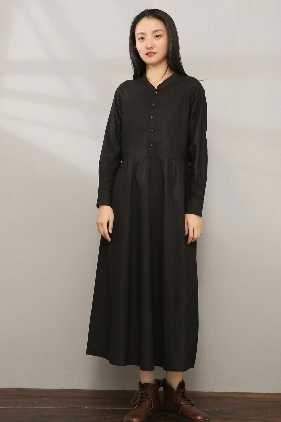 Black Loose fit Linen Shirt Dress C1974