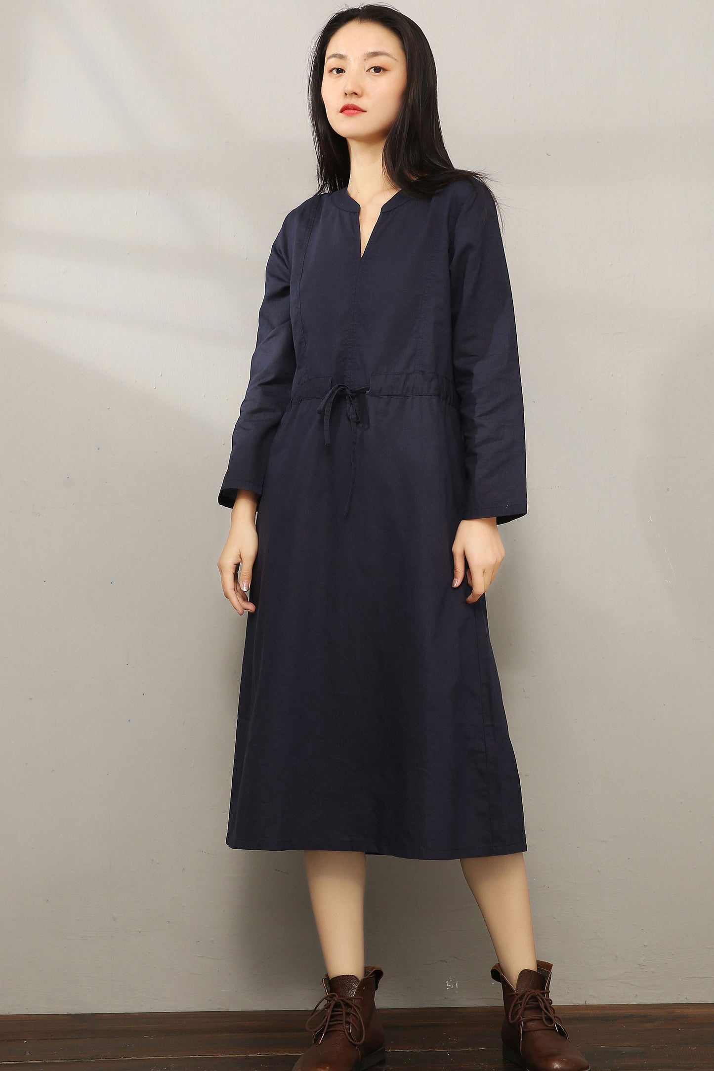 Casual Midi V-neck Shirt Dress C1975