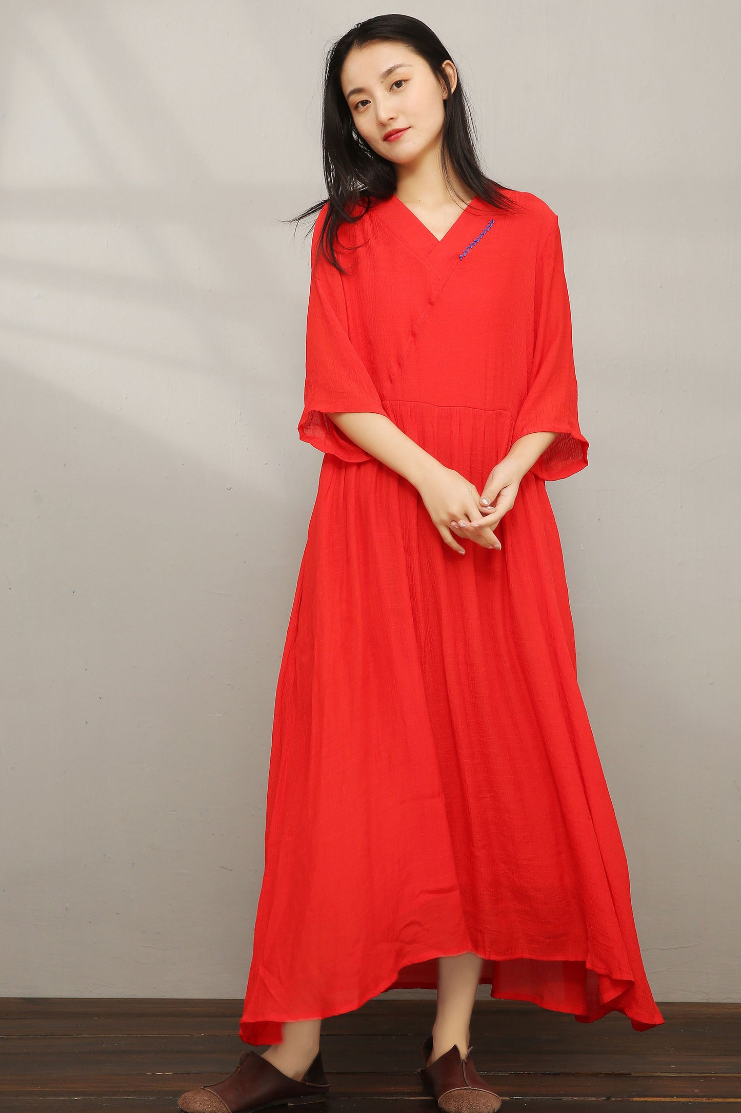 Red Vintage inspired Loose Linen Dress C1977 #yy01608