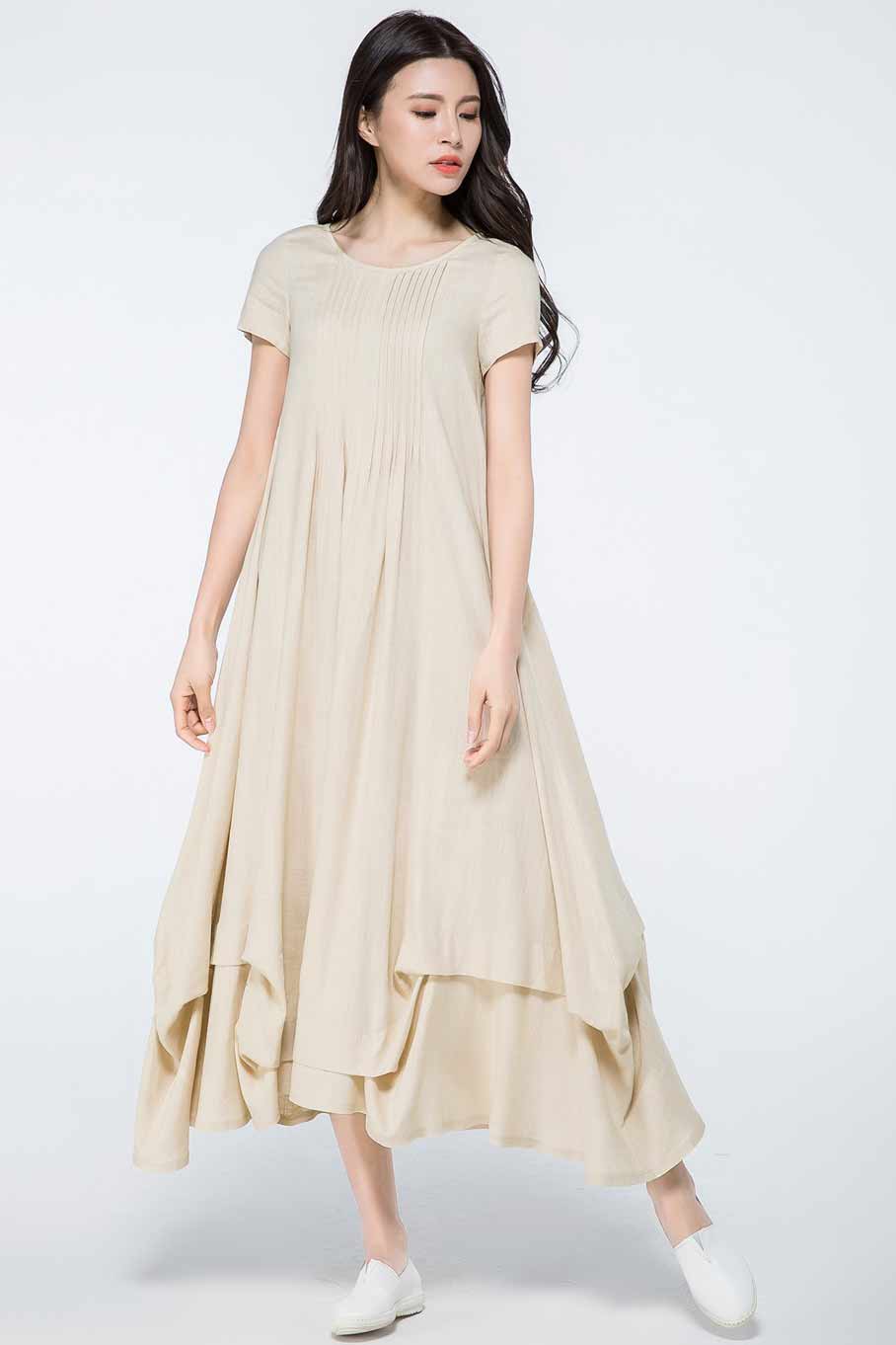 short sleeve loose fit maxi dress C885#