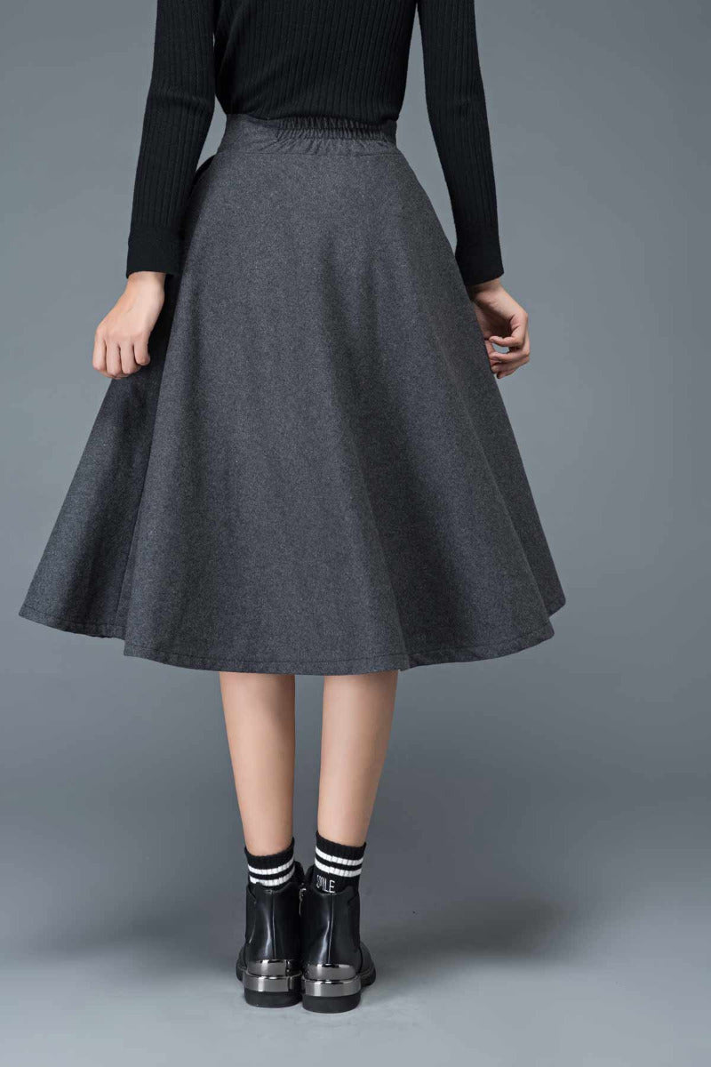 Women A-Line Midi Wool Skirt C1193