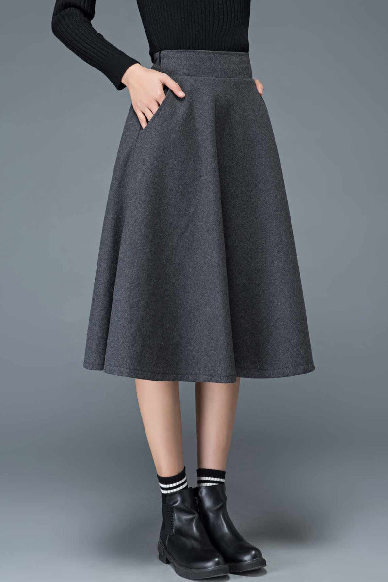 Women A-Line Midi Wool Skirt C1193