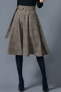 Midi Plaid wool skirt  C1607#
