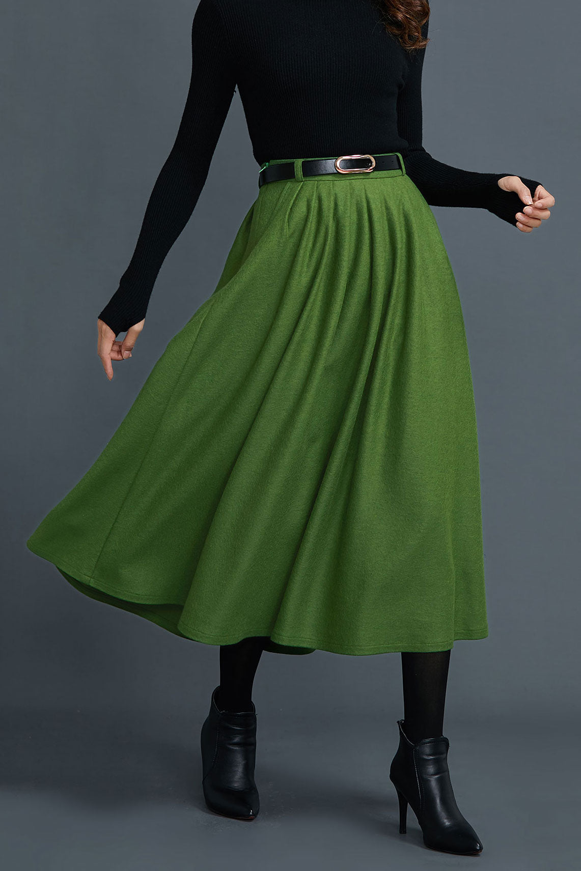 Wool pleated wool maxi skirt C1659