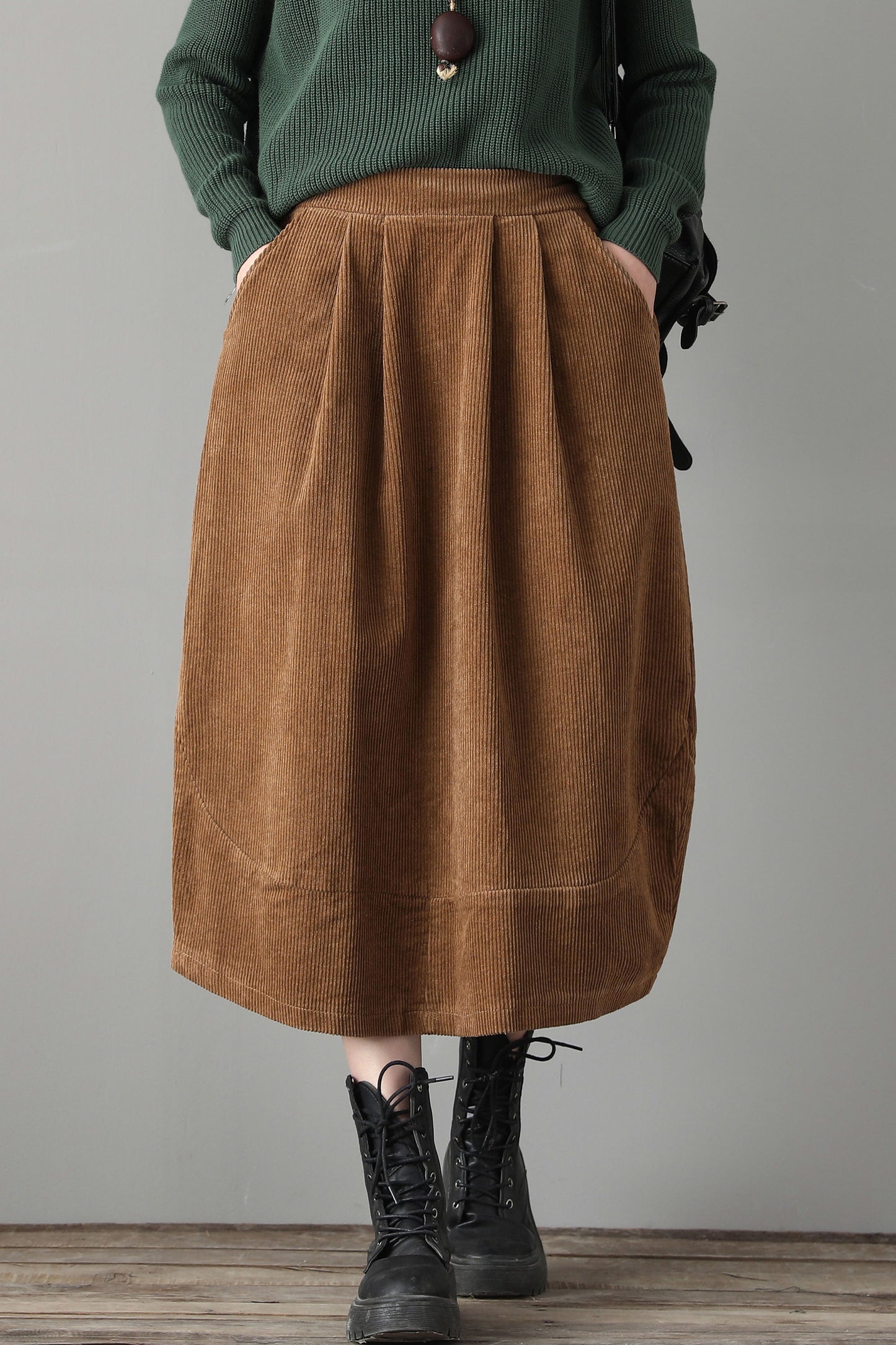 Elastic Waist Casual Corduroy Maxi Skirt C1800