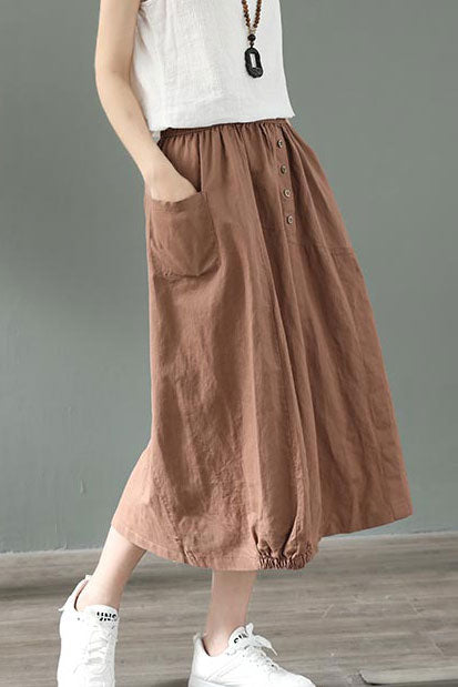 Elastic waist maxi linen skirt CYM037