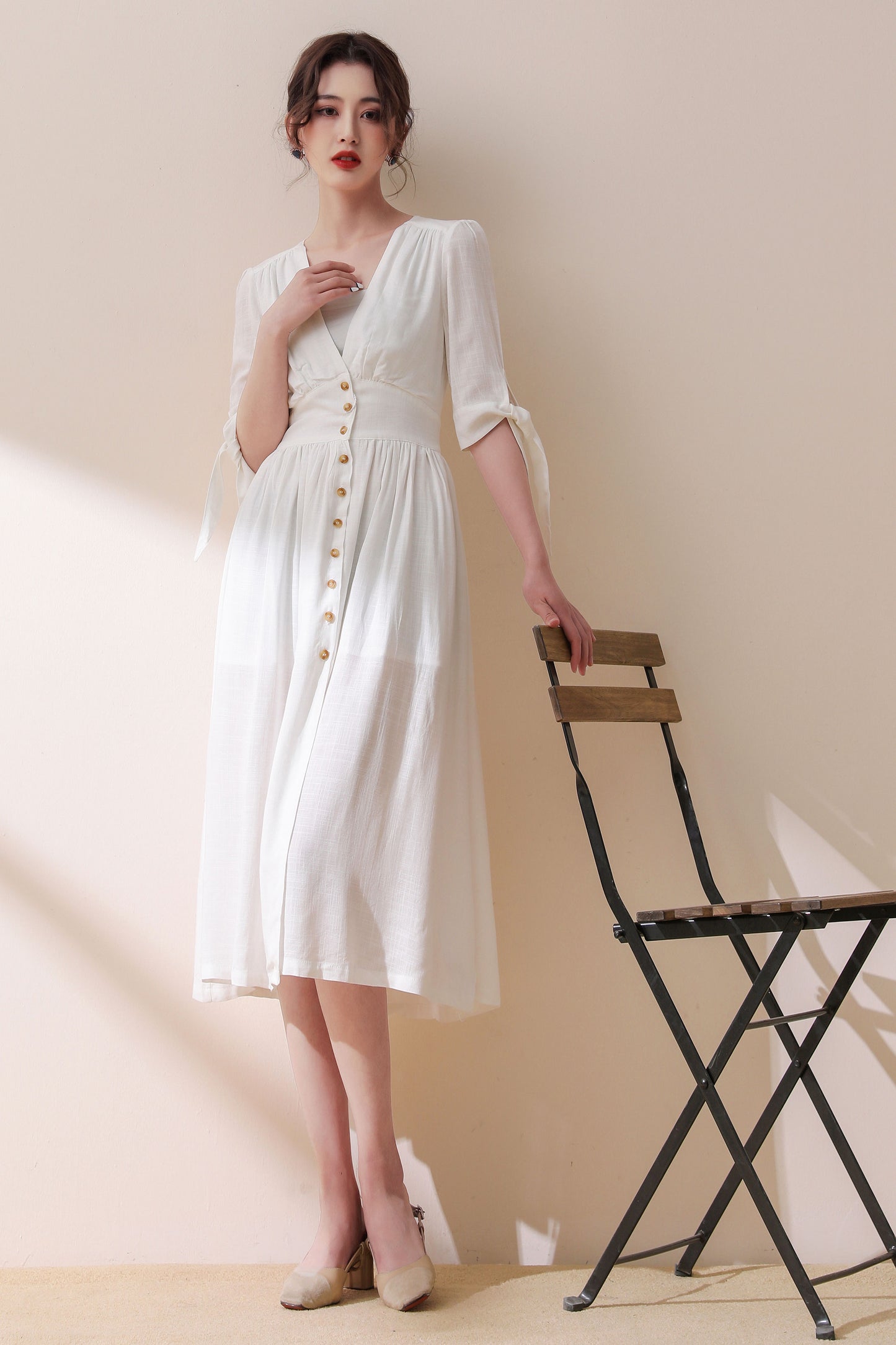 Button front Little white dress C1774