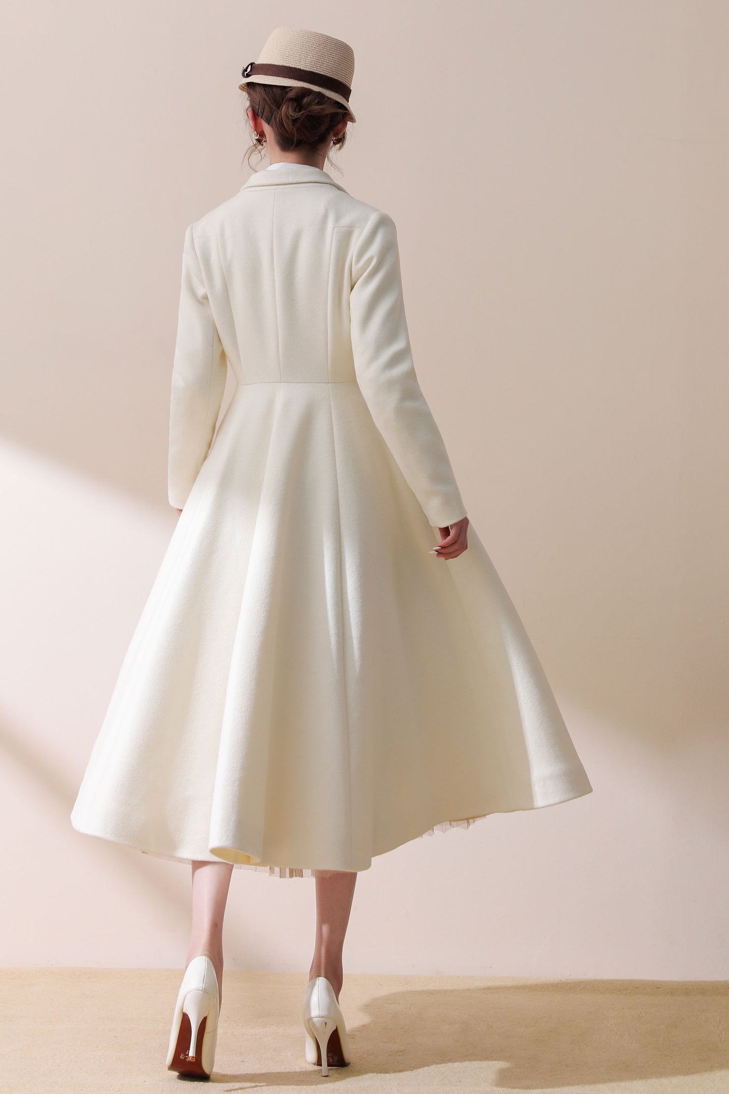 White wool wedding maxi coat dress C1779
