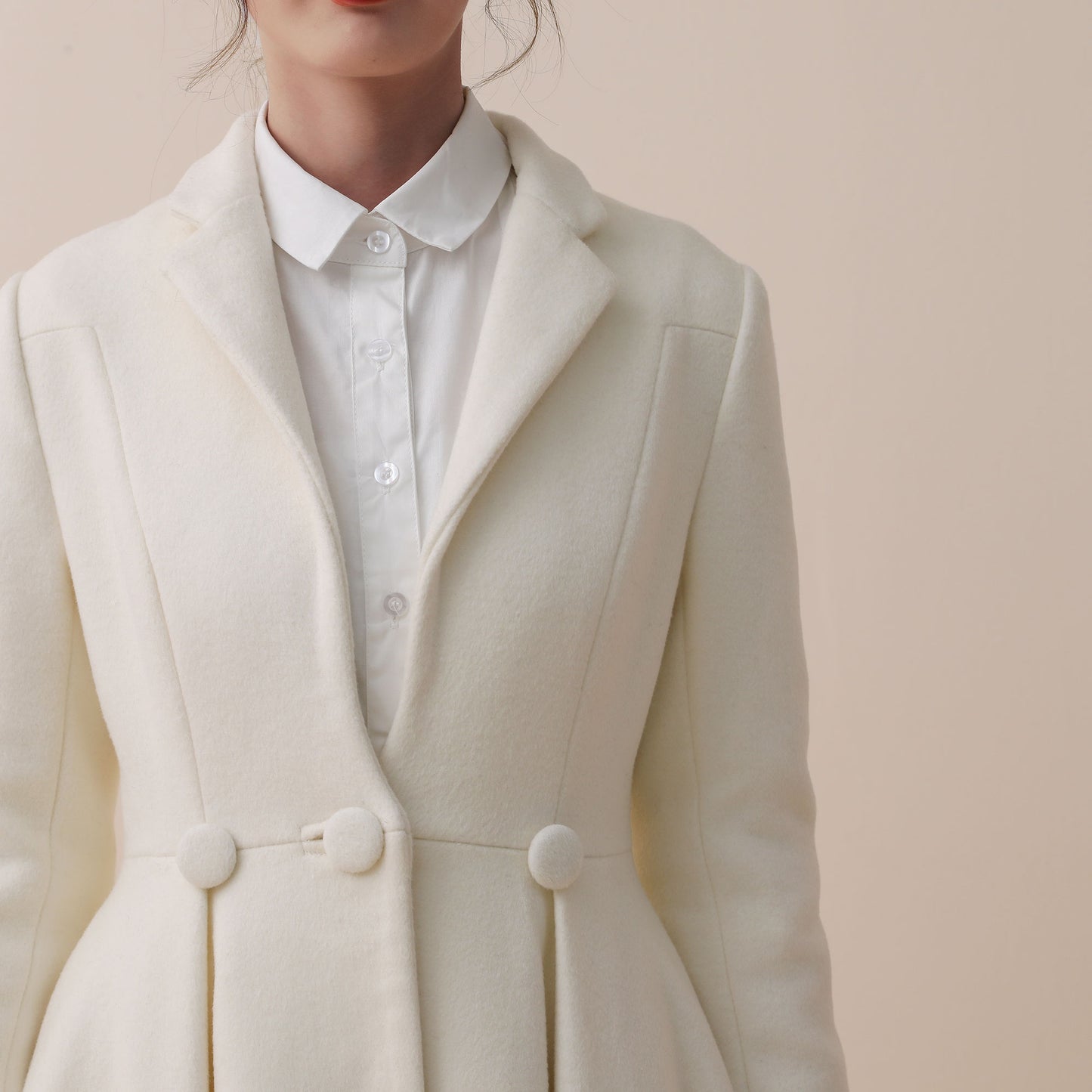 White wool wedding maxi coat dress C1779
