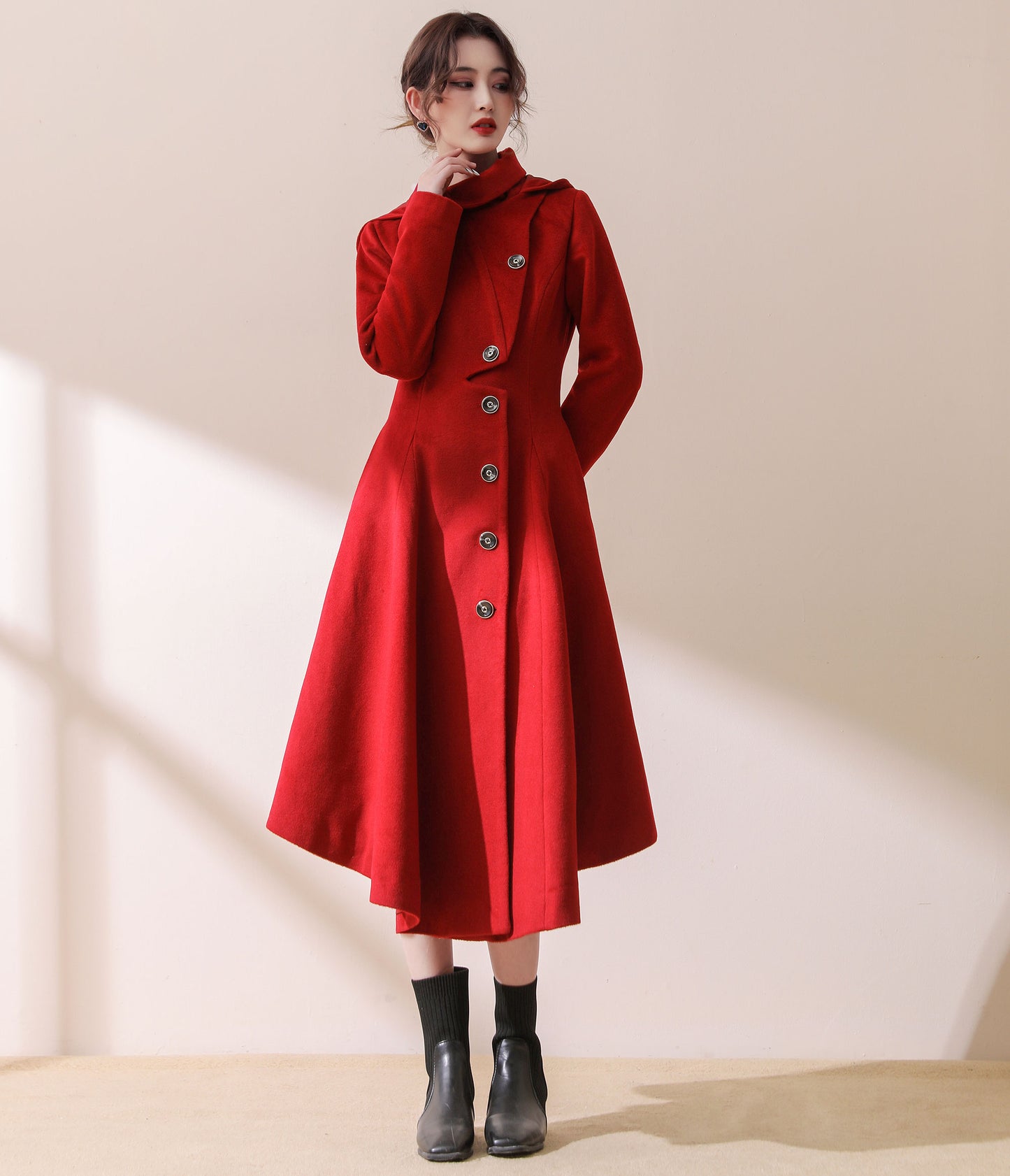 Asymmetric Hooded wool jacket coat In Blue C1780