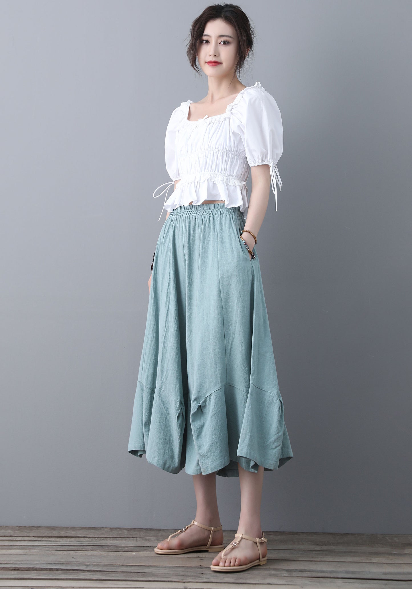 Green Women Skirt Pants C1856