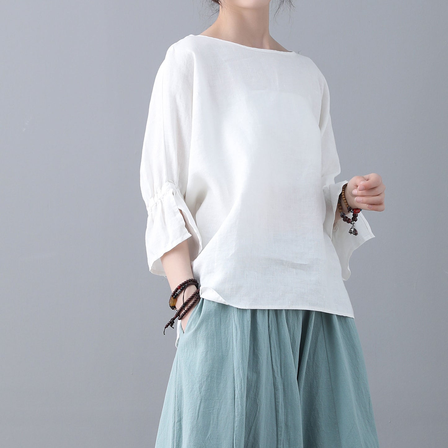 White Loose linen Tops C186901