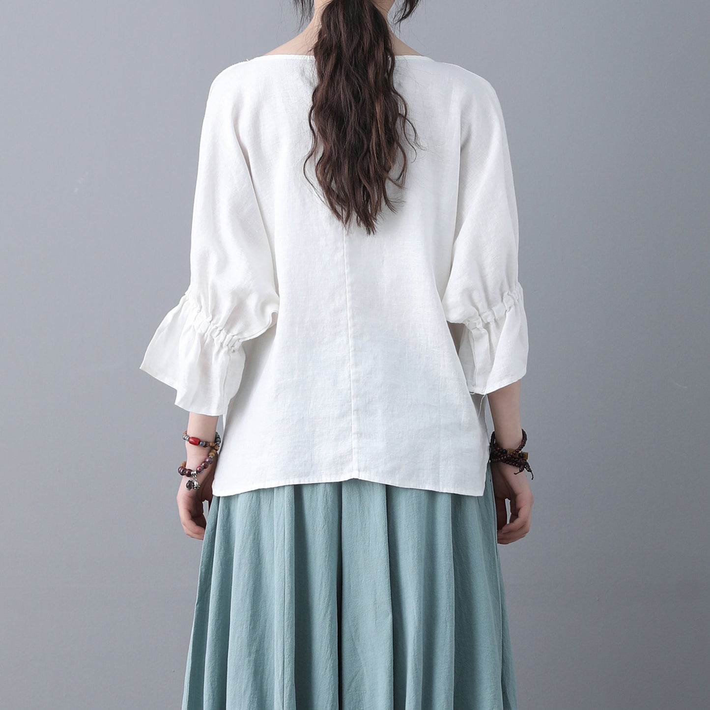 White Loose linen Tops C186901