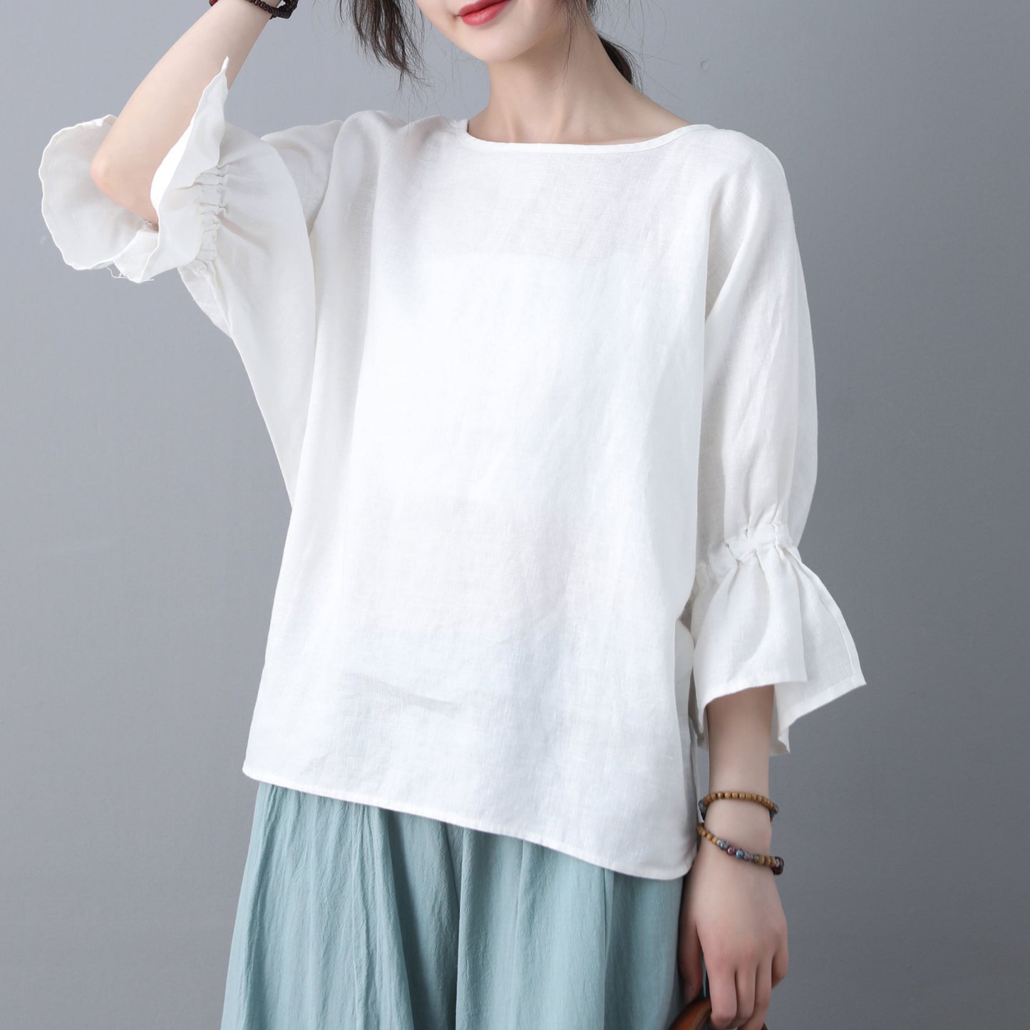 White Loose linen Tops C186901