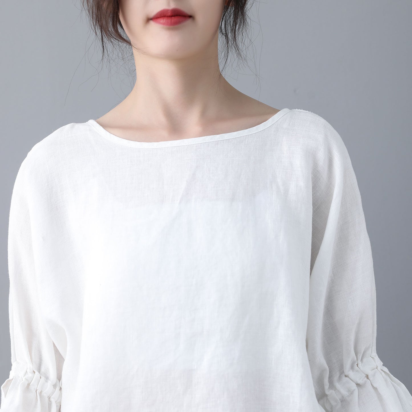 White Loose linen Tops C186901
