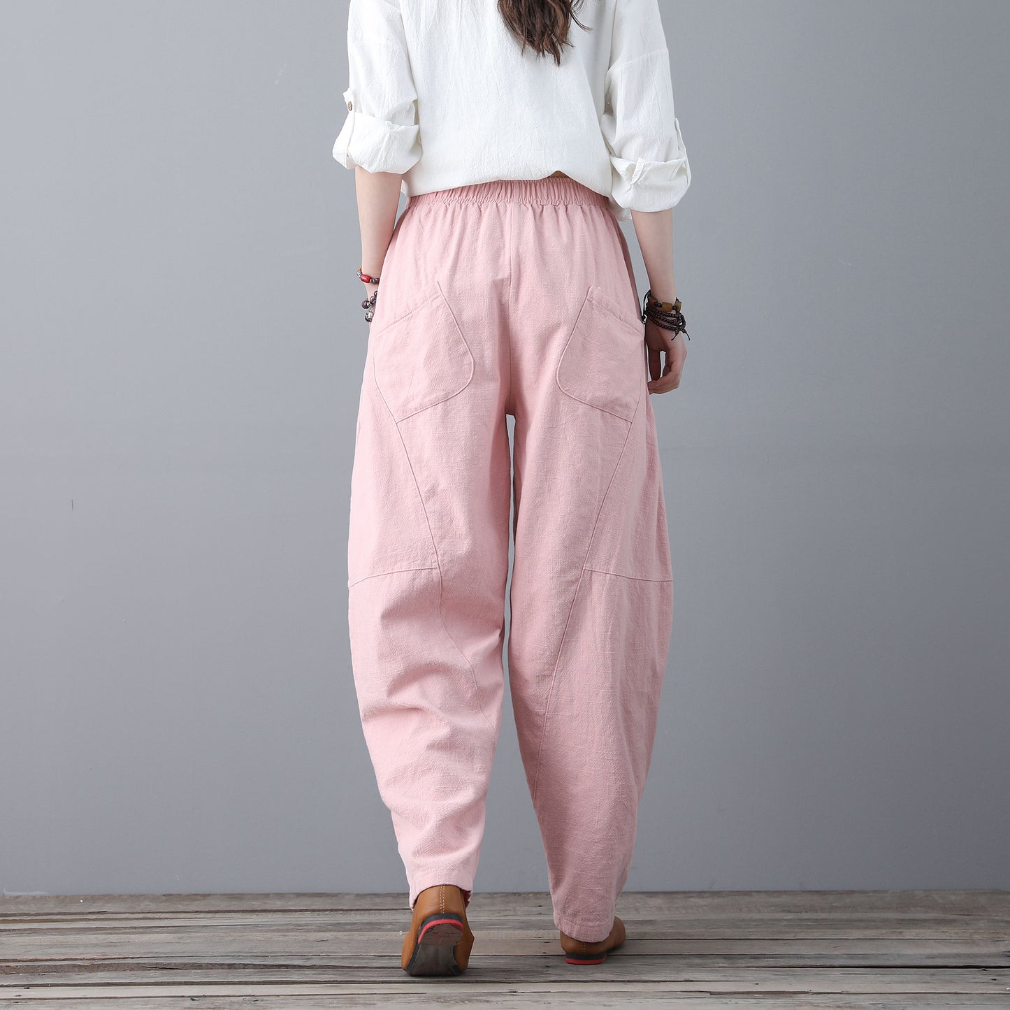 Casual Elastic Waist Linen Pants C1857