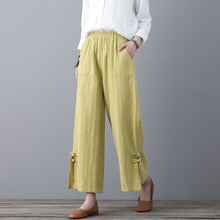 Load image into Gallery viewer, Soft Casual Elastic Waist Wide Leg Yellow Linen Pants C1859

