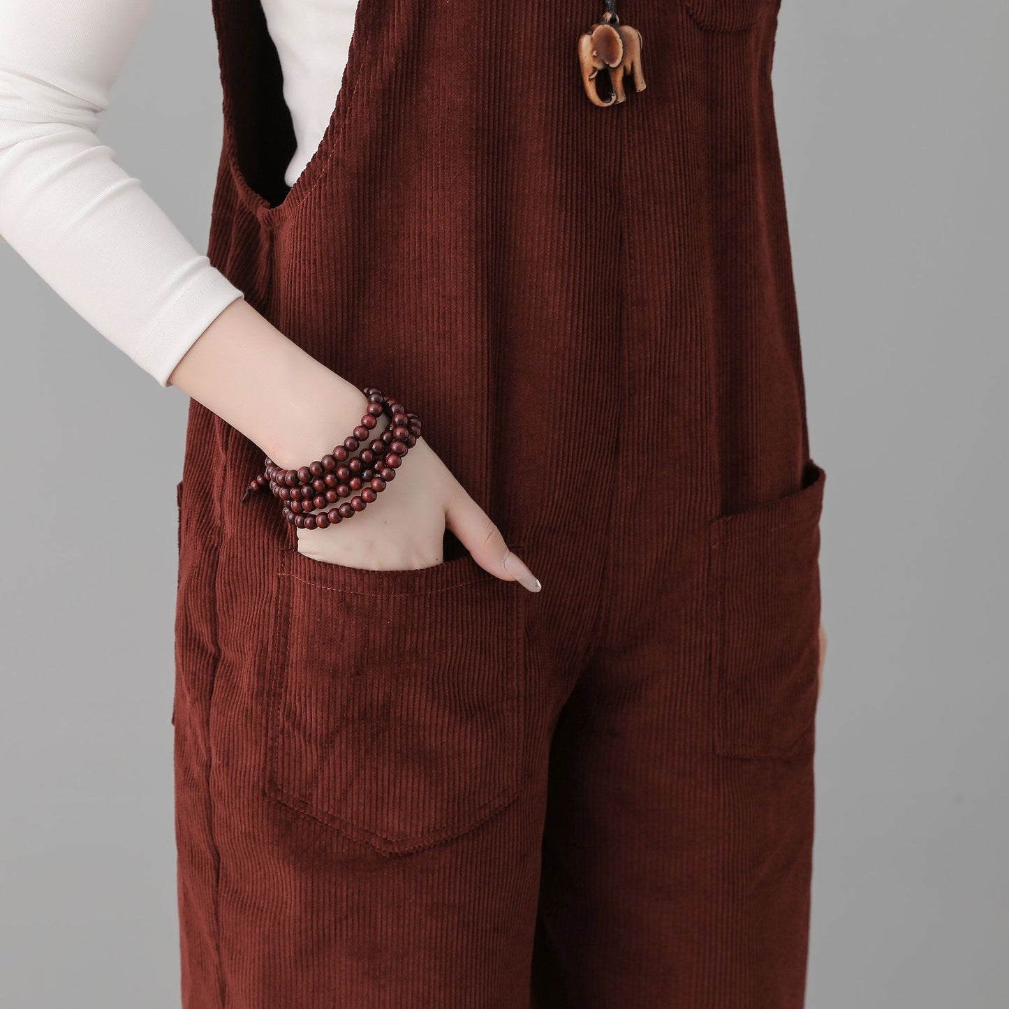Women Wine Red Corduroy Overalls C2553