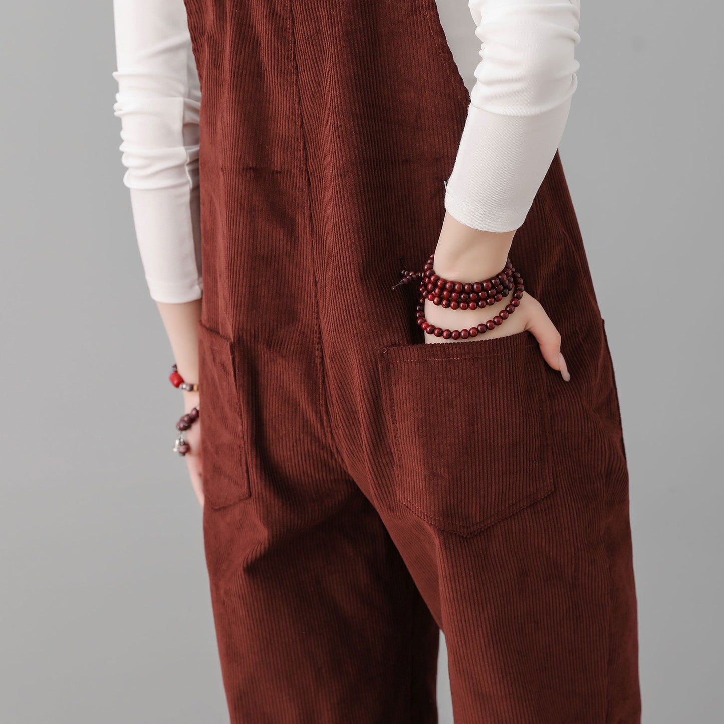 Women Wine Red Corduroy Overalls C2553