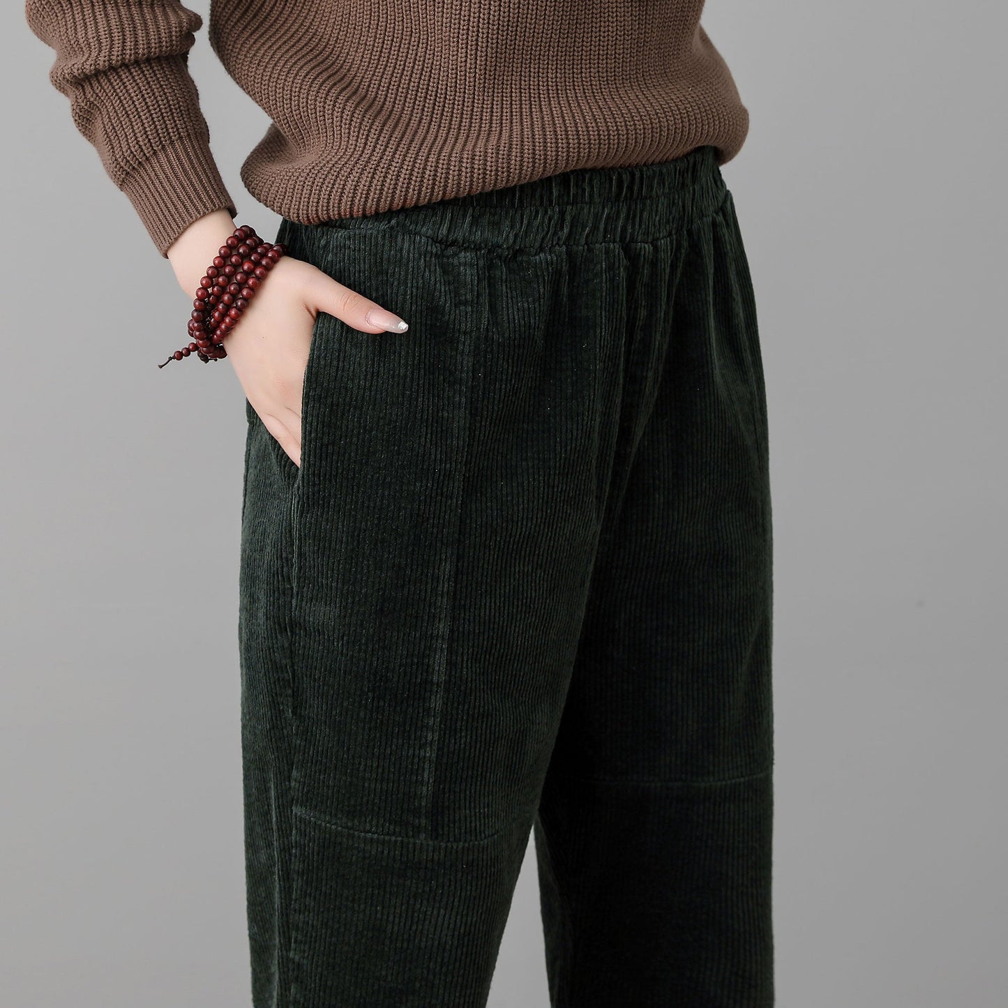Women Green Corduroy Harem Pants C2555
