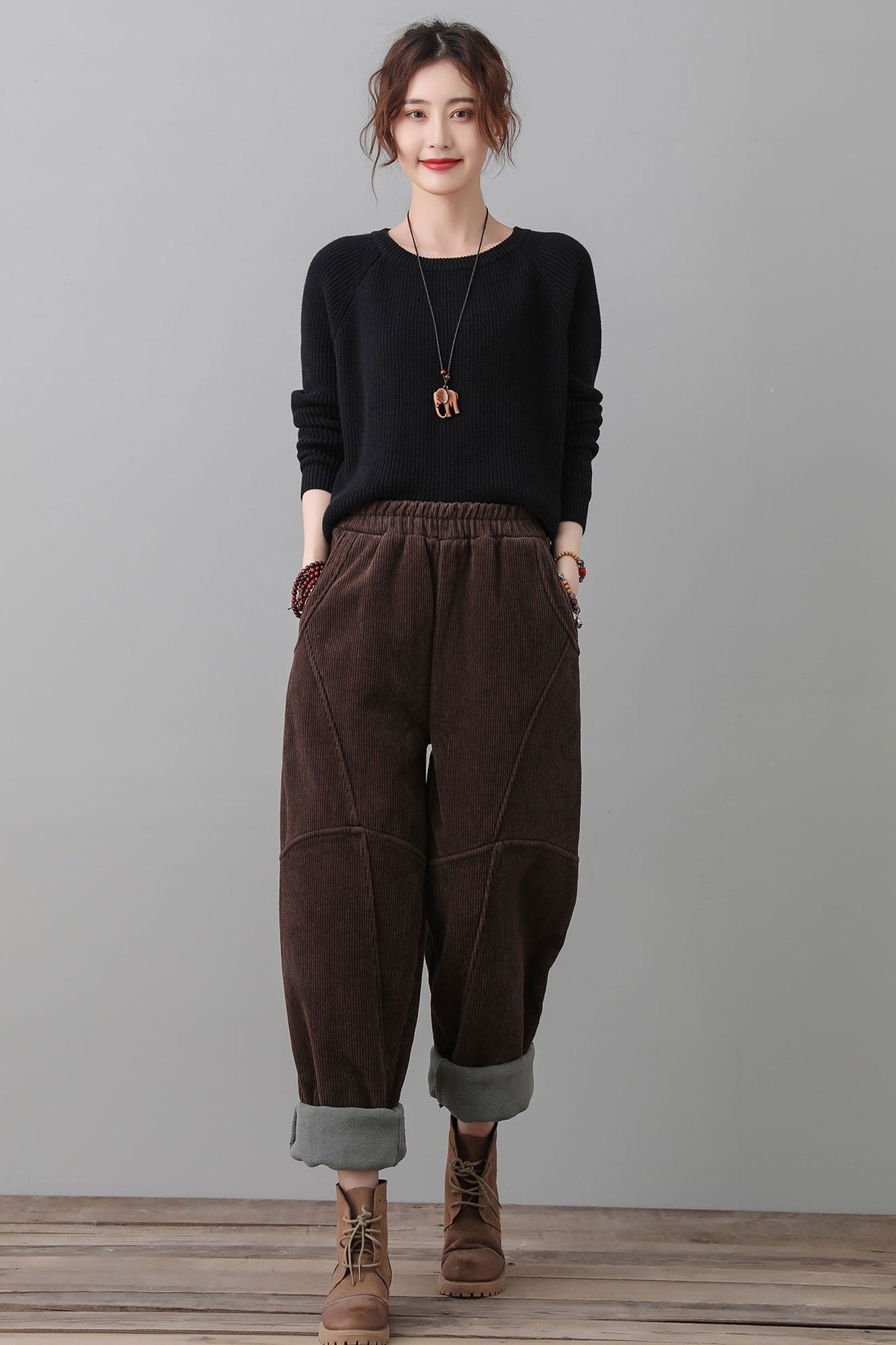 Retro Thicken Harem Corduroy Pants Women C2558