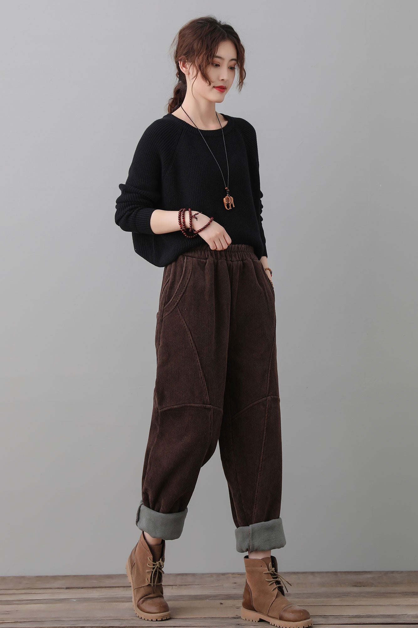 Retro Thicken Harem Corduroy Pants Women C2558