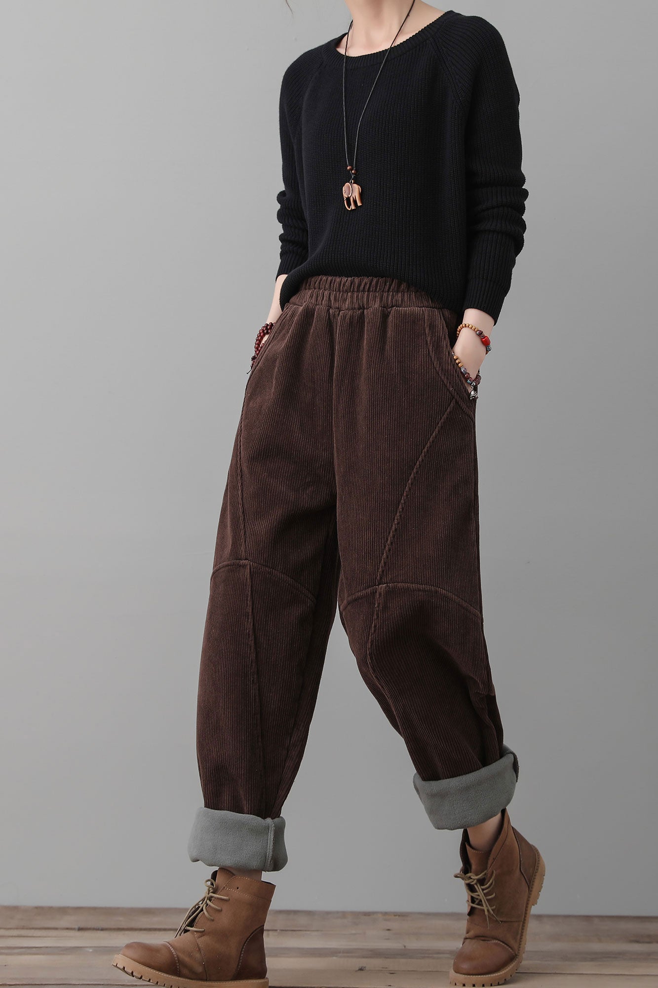 Retro Thicken Harem Corduroy Pants Women C2558