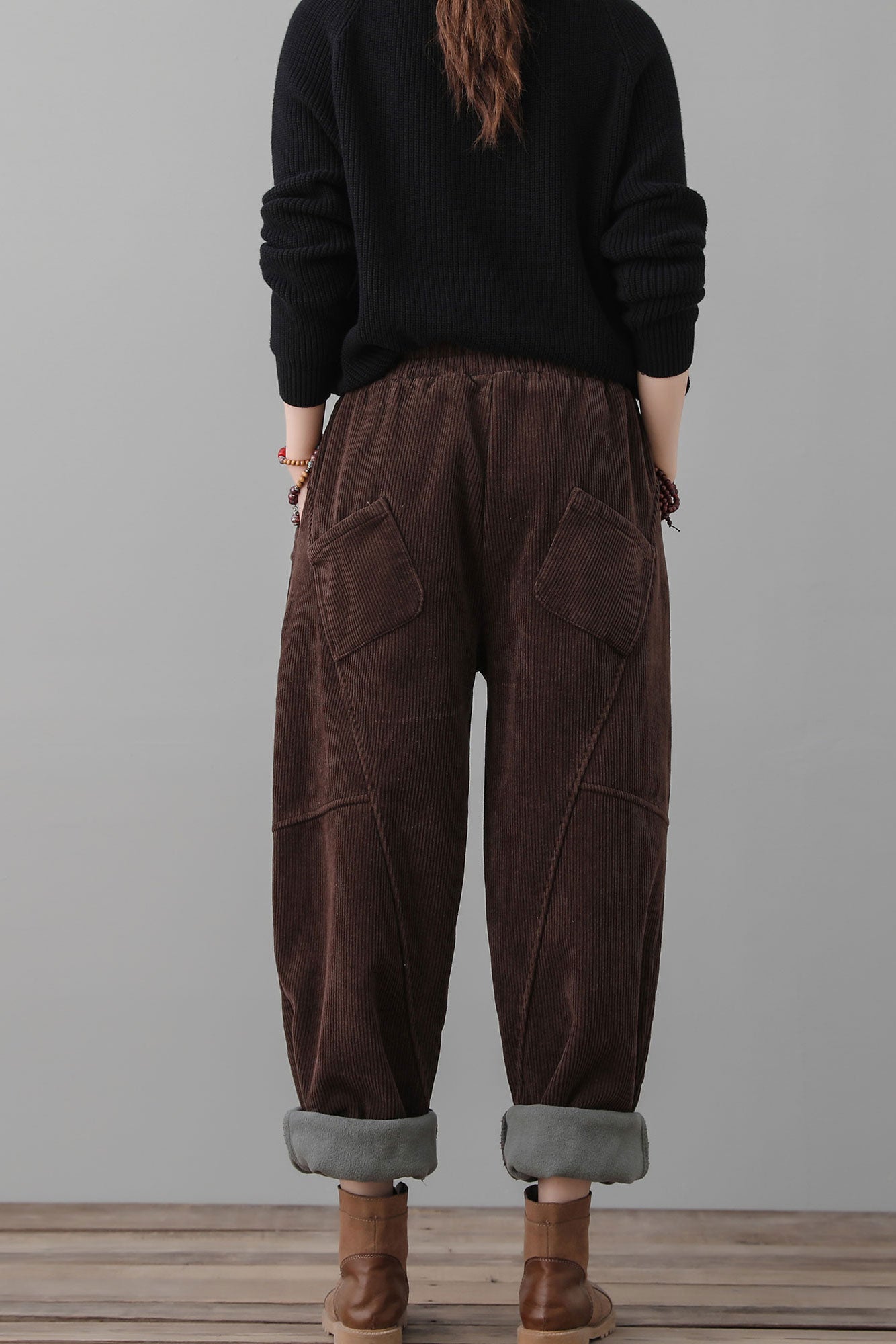 Retro Thicken Harem Corduroy Pants Women C2558