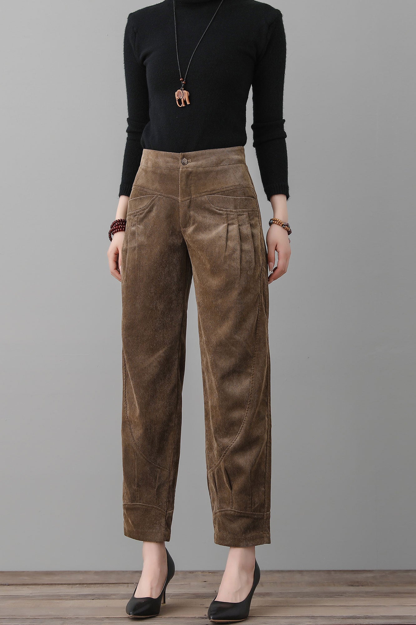 Khaki Corduroy Harem Pants C2561