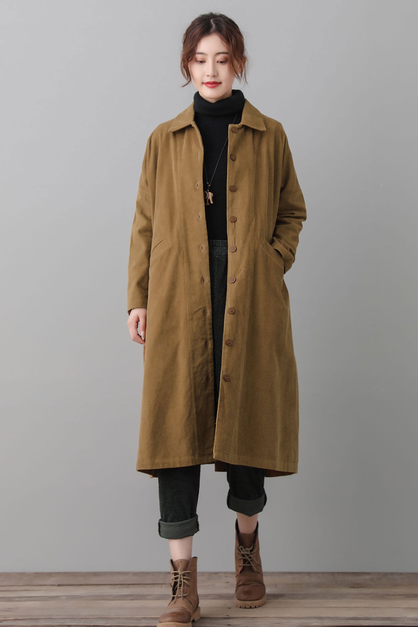 Vintage Inspired Brown Corduroy Trench Coat C2563