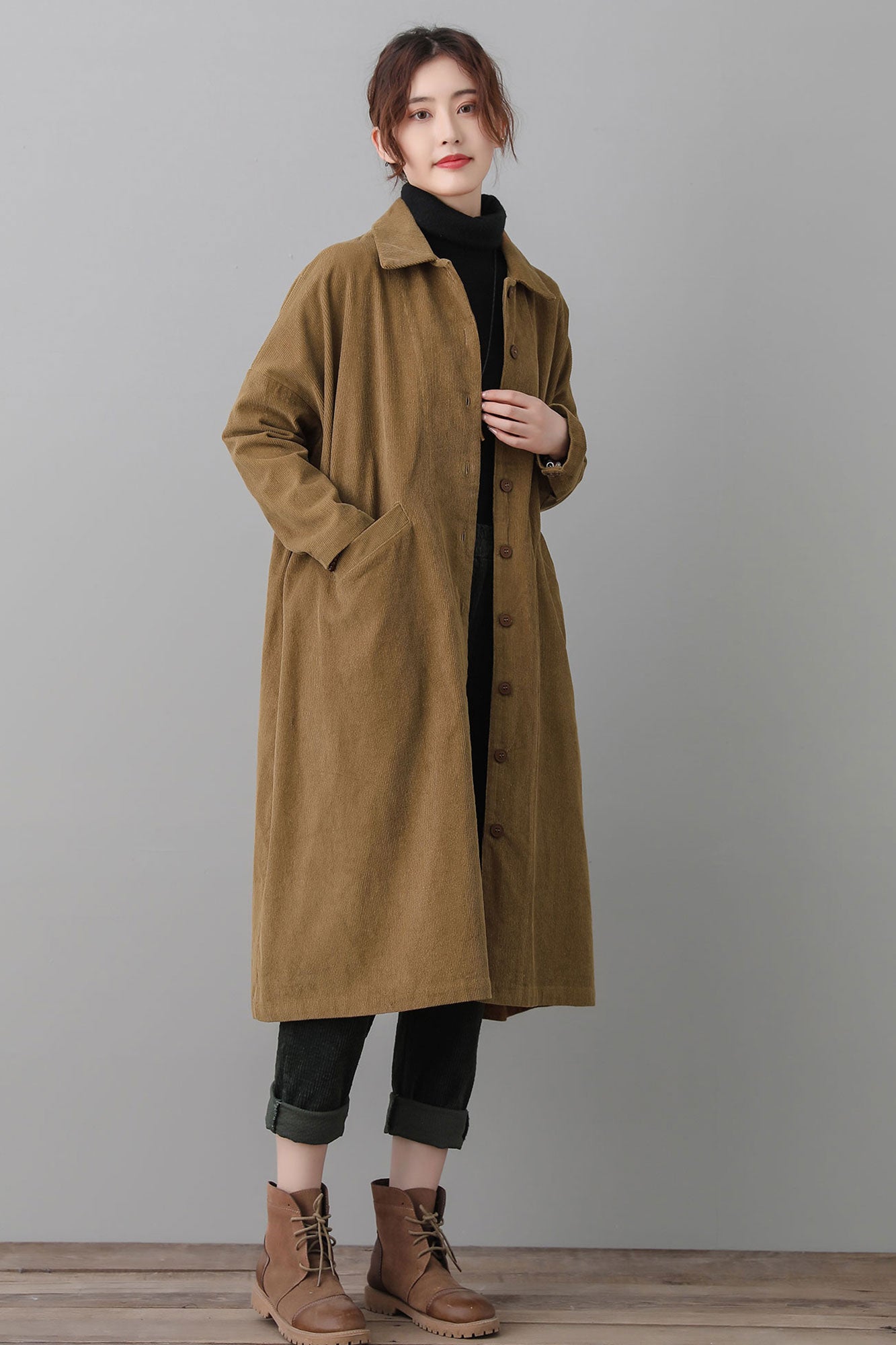 Vintage Inspired Brown Corduroy Trench Coat C2563