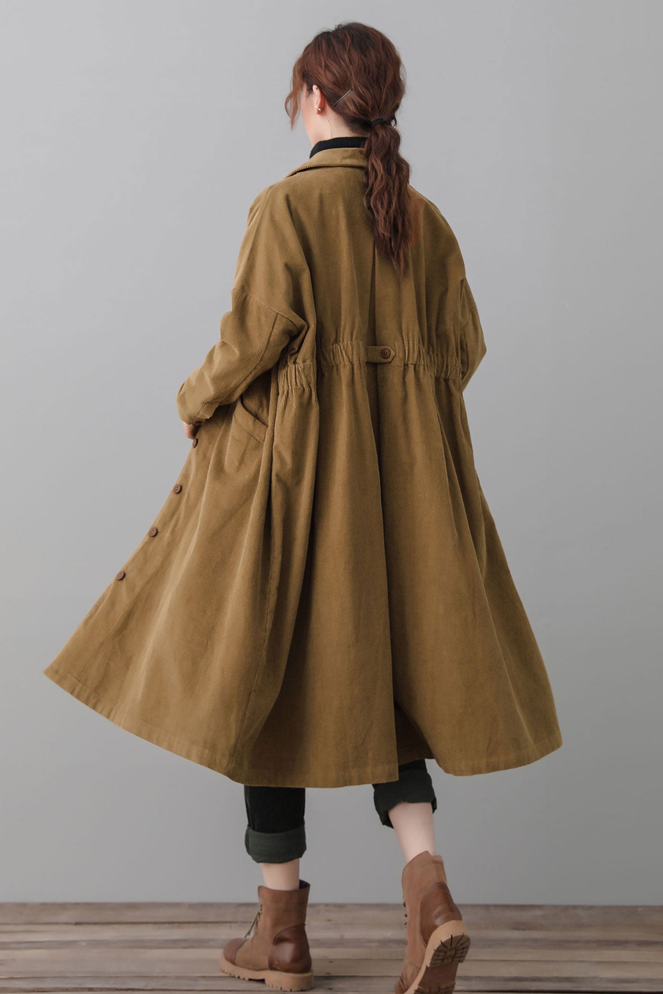 Vintage Inspired Brown Corduroy Trench Coat C2563