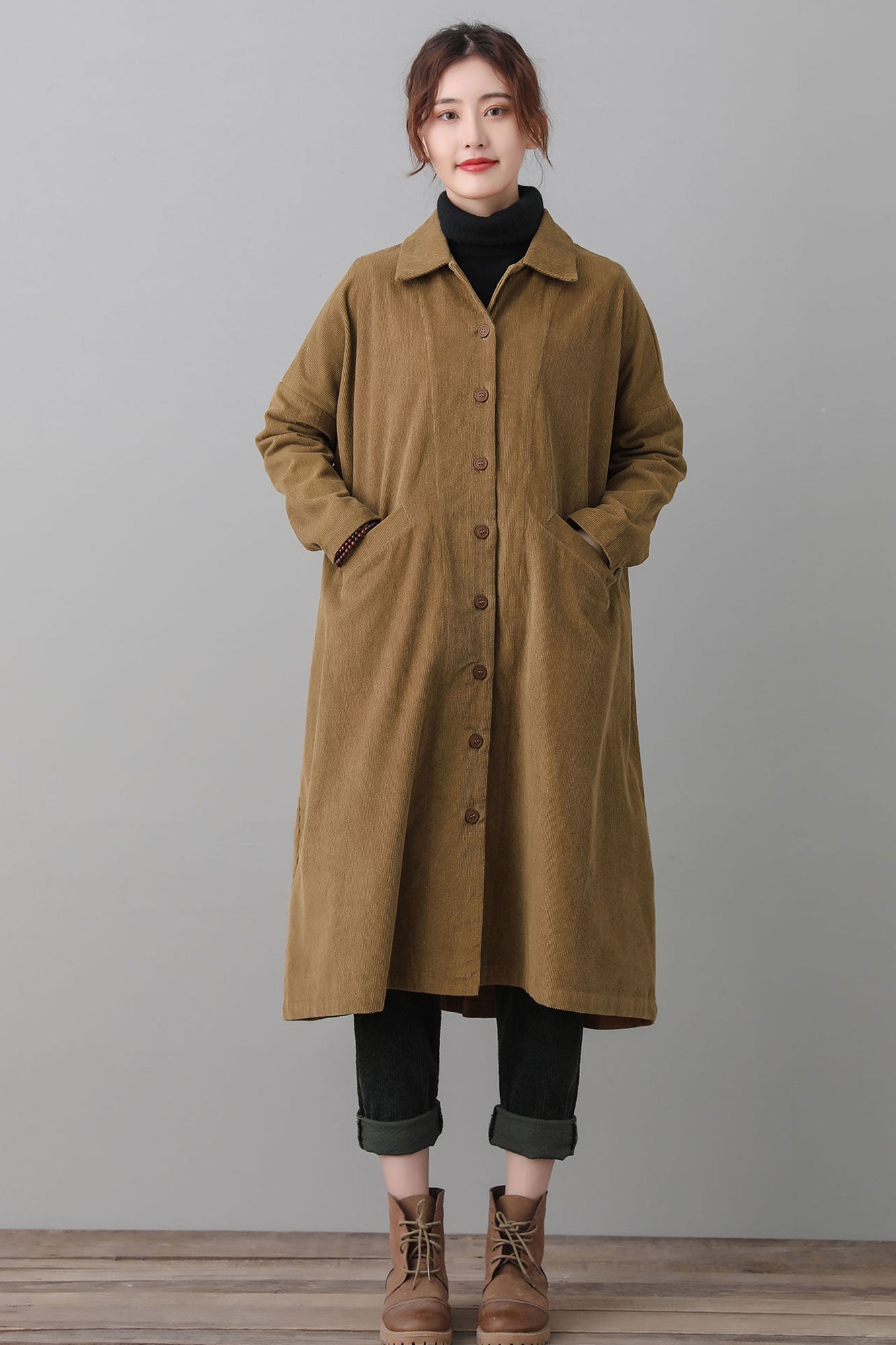 Vintage Inspired Brown Corduroy Trench Coat C2563