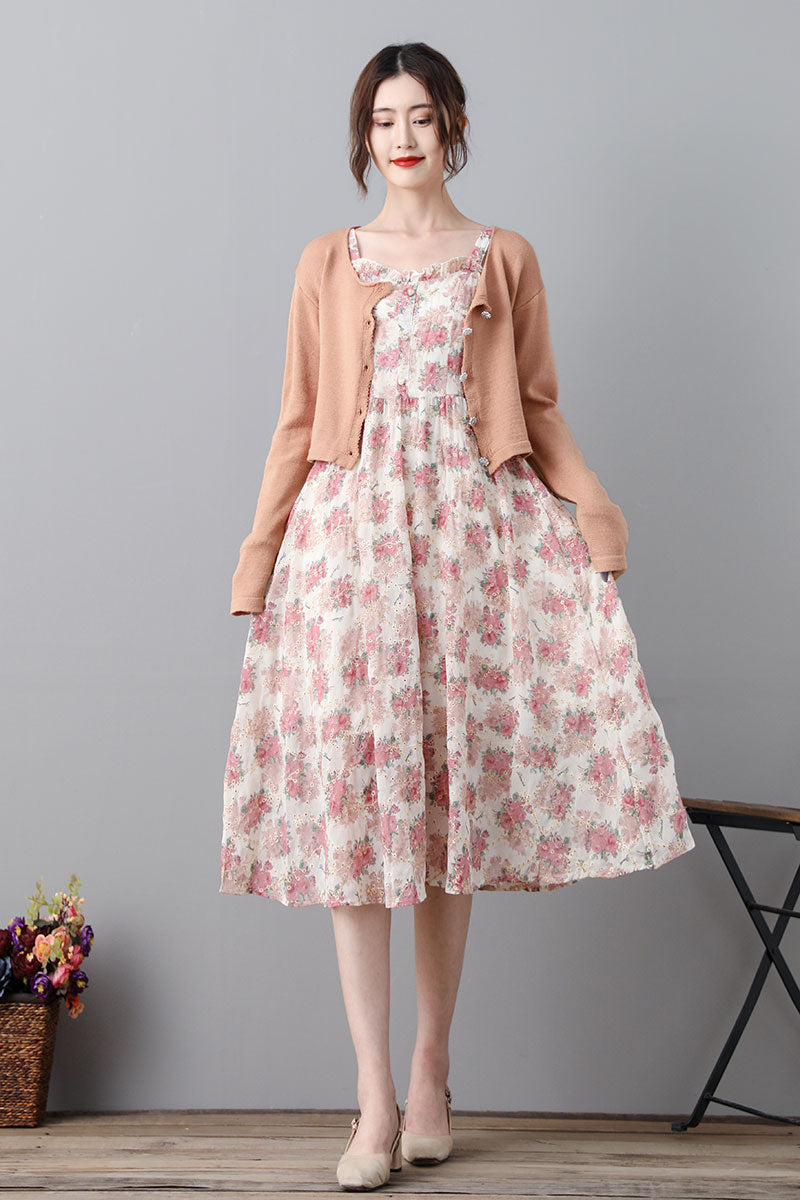 Summer Swing Floral Midi Sun Dress For Women C232001