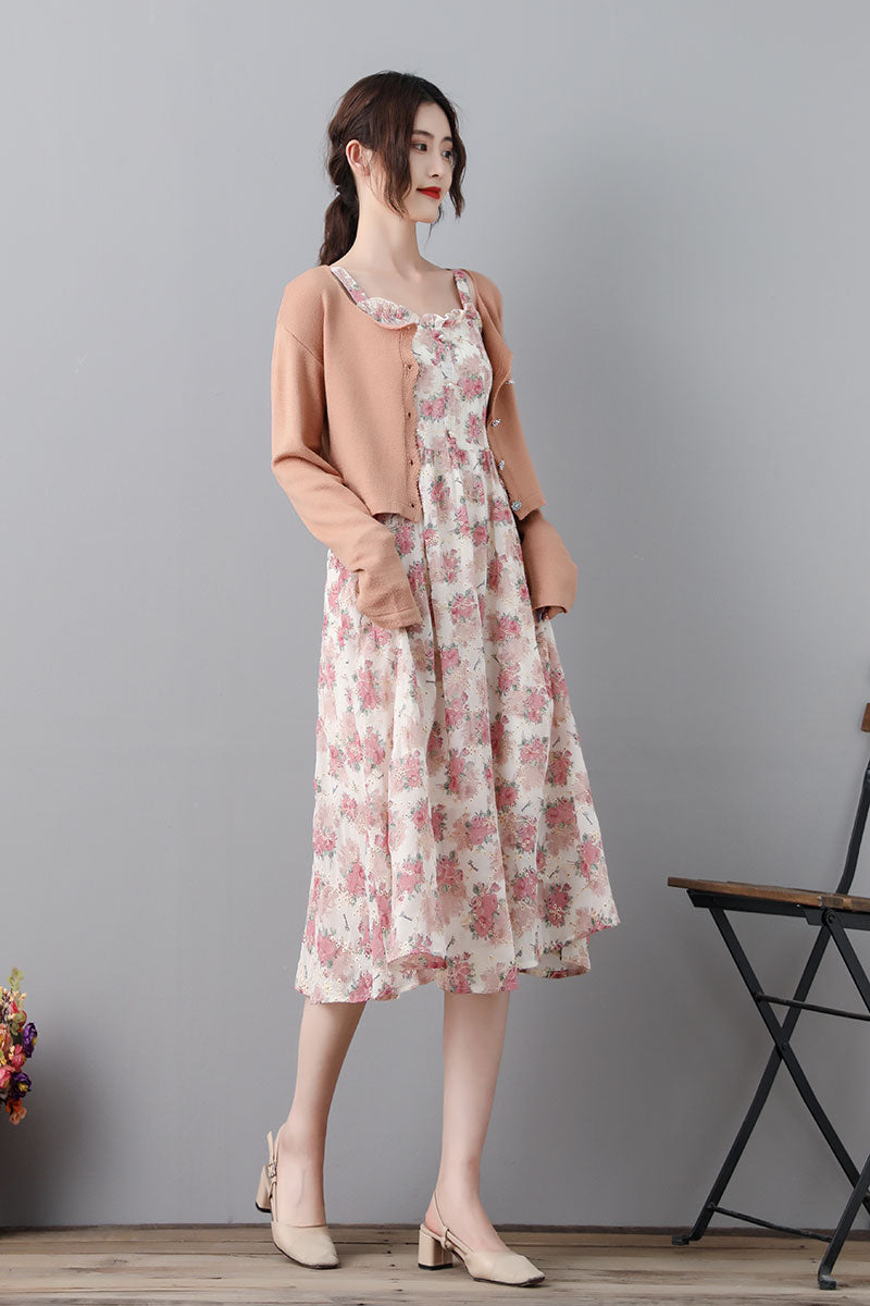 Summer Swing Floral Midi Sun Dress For Women C232001