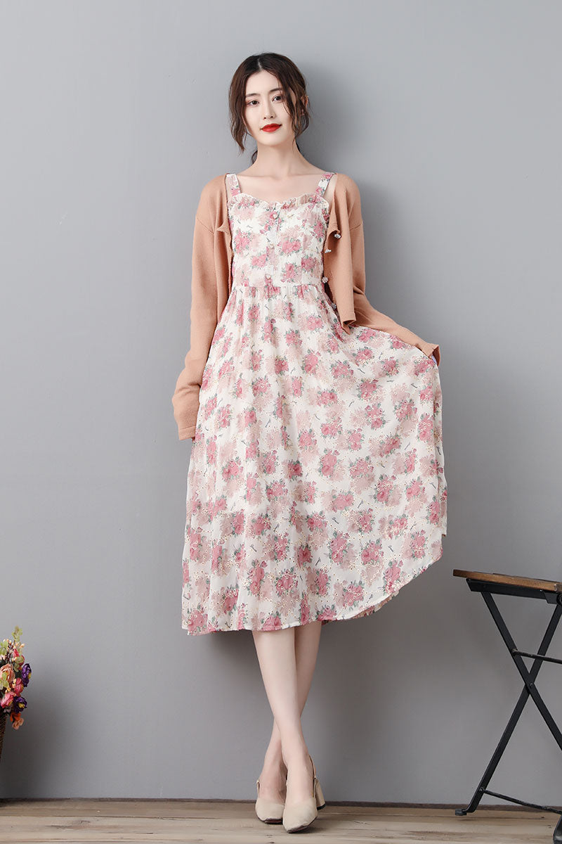 Summer Swing Floral Midi Sun Dress For Women C232001